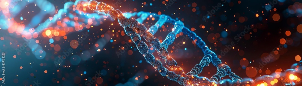 Close-up image of a DNA double helix structure with vibrant colors and light reflections, symbolizing genetic research and biotechnology. Close-up image of a DNA double helix structure with vibrant colors and light reflections, symbolizing genetic research and biotechnology.