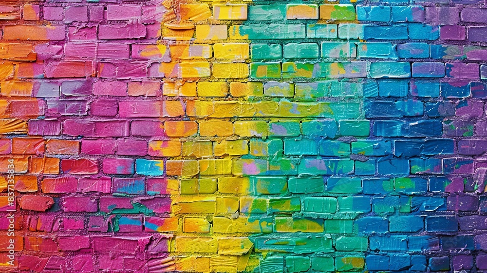 Rainbow Colors on Textured Brick Wall Rainbow Colors on Textured Brick Wall