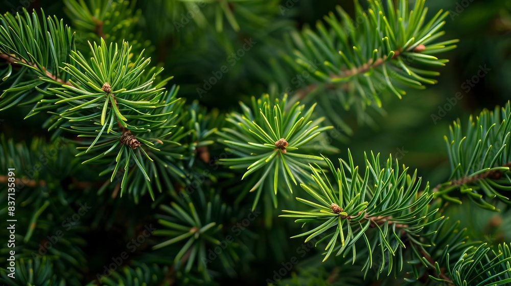 Close-up of lush green pine tree branches fully green and fresh nature photography of evergreen coniferous foliage. Close-up of lush green pine tree branches fully green and fresh nature photography of evergreen coniferous foliage.