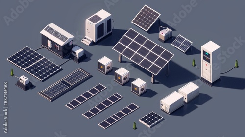 Green energy assets in isometric form, illustrating the potential of solar power.