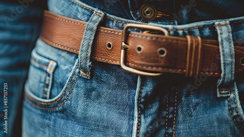 Blue jeans with leather belt