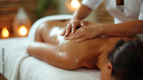 Wallpaper Mural Close-up of a therapist's hands applying pressure to a woman's upper back during a massage Torontodigital.ca