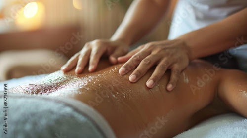 Wallpaper Mural Close-up of a therapist's hands applying pressure to a woman's upper back during a massage Torontodigital.ca