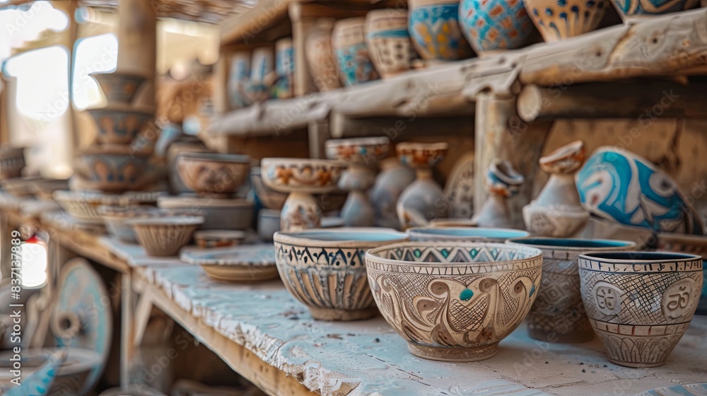 close up shot of Handicrafts for making carved ceramics in the tourist village of Tunis in Fayoum, Egypt close up shot of Handicrafts for making carved ceramics in the tourist village of Tunis in Fayoum, Egypt