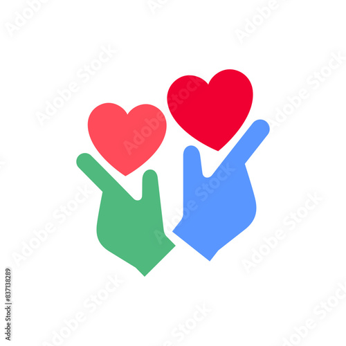 Hands with hearts icon or Valentines day symbol
