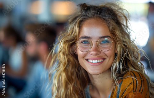 Young woman with glasses smiling at the camera