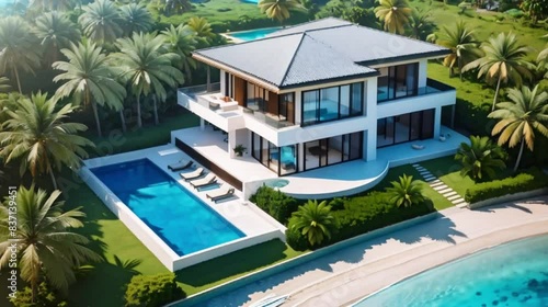 Villa with pool by the sea, top view