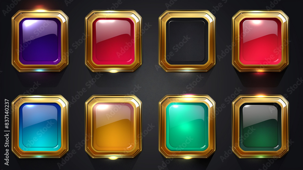 Asset of glossy button with gold frame isolation on dark background. Asset of glossy button with gold frame isolation on dark background.