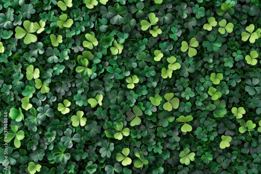 A green field of clovers with a green background A green field of clovers with a green background