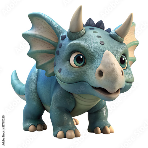 Cute triceratops, 3d render style, isolated on background
