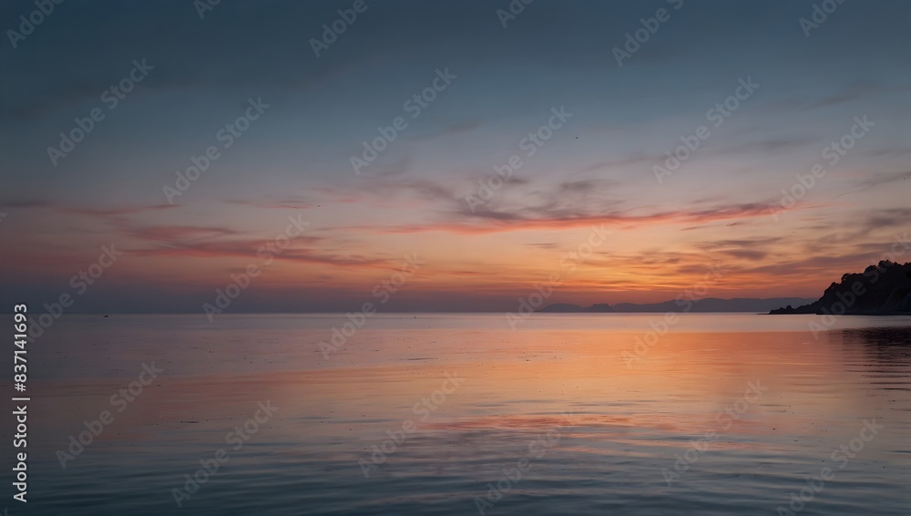 A serene seascape at dawn, where the soft hues of pink and orange merge with the tranquil blue expanse ai_generated A serene seascape at dawn, where the soft hues of pink and orange merge with the tranquil blue expanse ai_generated
