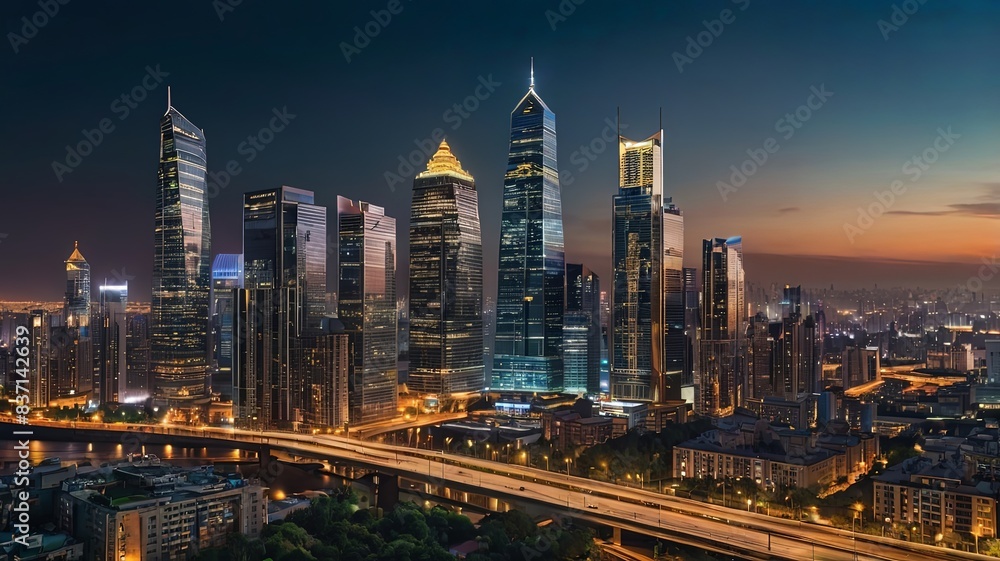 Aerial view of peaceful cityscape before sunrise. Smart city and abstract dot point connect with gradient line and aesthetic Intricate wave line design , big data connection technology concept . Aerial view of peaceful cityscape before sunrise. Smart city and abstract dot point connect with gradient line and aesthetic Intricate wave line design , big data connection technology concept .