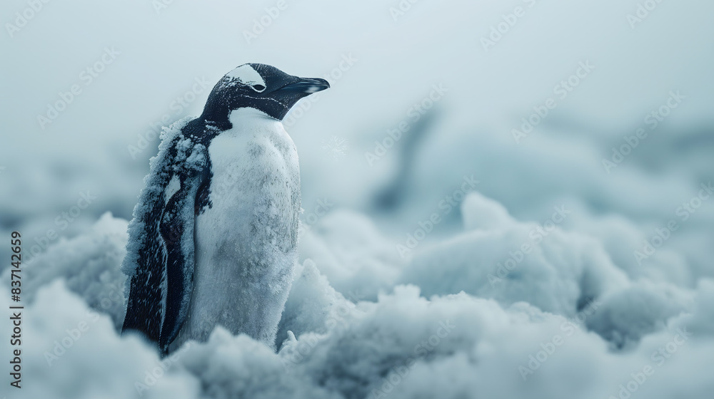 Obraz premium Winter Wonderland: A Majestic Penguin amidst a Snowy Landscape