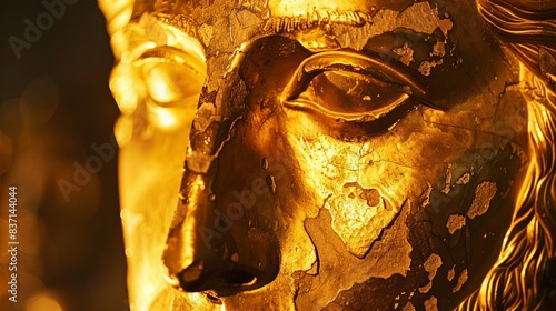 MYKINES, GREECE - OCT 27, 2013: The famous golden face cover of the king Agamemnon in the archaelogical museum of Ancient Mykines. photo