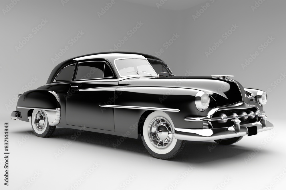 3D Cute Classic Black and White Sedan 3D Cute Classic Black and White Sedan