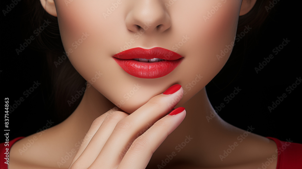 Woman with Red Lips and Fingernails Posing in Elegant Fashion Woman with Red Lips and Fingernails Posing in Elegant Fashion