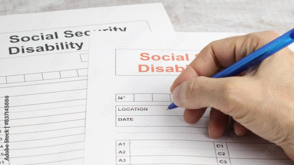Person Filling Social Security Disability Claim Form Person Filling Social Security Disability Claim Form