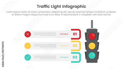 traffic light infographic template banner with creative box container stack vertical data with 3 point list information for slide presentation