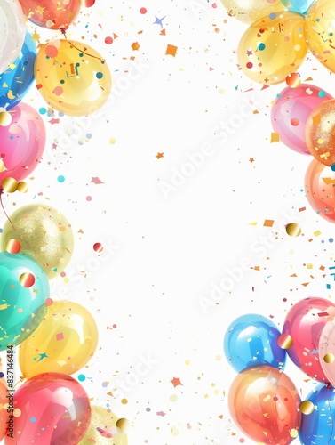 Colorful balloon arrangement with scattered confetti for a celebration