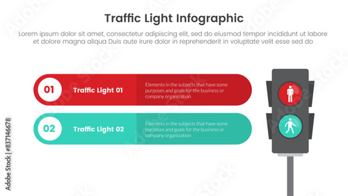 traffic light infographic template banner with round rectangle box container with 2 point list information for slide presentation
