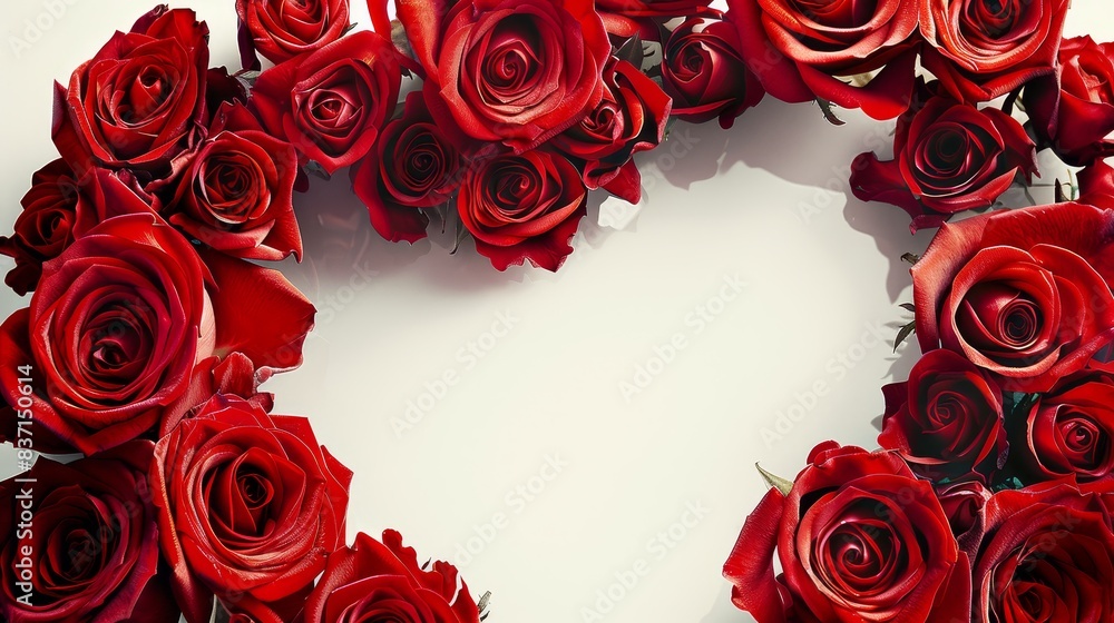 Beautiful heart of roses with petals on a white surface for a romantic touch. Beautiful heart of roses with petals on a white surface for a romantic touch.