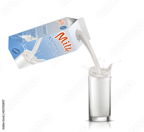Milk is poured into a glass. Vector illustration
