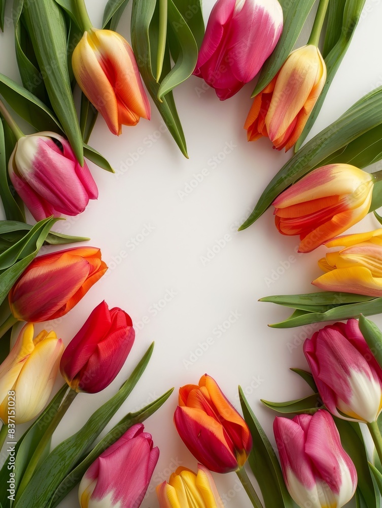 Beautiful frame of red tulips on a white backdrop. Beautiful frame of red tulips on a white backdrop.