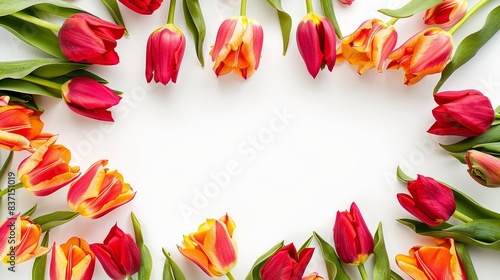 Wallpaper Mural Red tulips arranged in a frame shape on white, perfect for floral designs. Torontodigital.ca