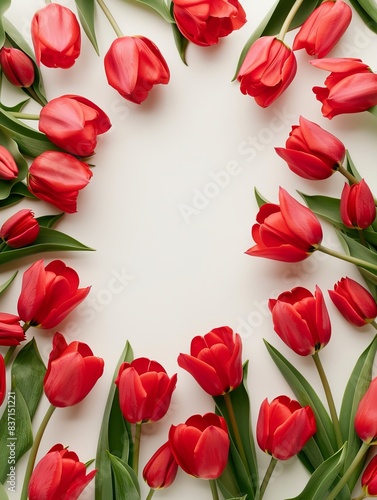 Tulips arranged in a border on white, creating a fresh and vibrant look.