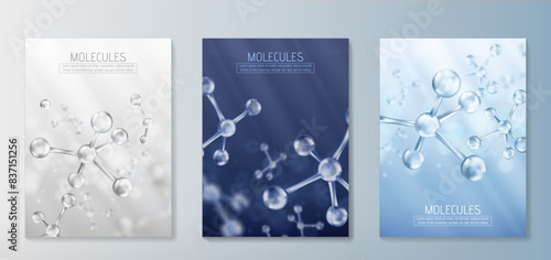Glass molecules model. Reflective and refractive abstract molecular shape. Vector illustration