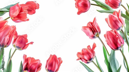 Wallpaper Mural Tulips forming a border on white, creating a fresh spring look. Torontodigital.ca