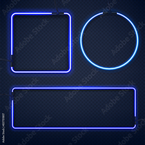 Neon sign, circle, square. On a transparent background. Vector illustration