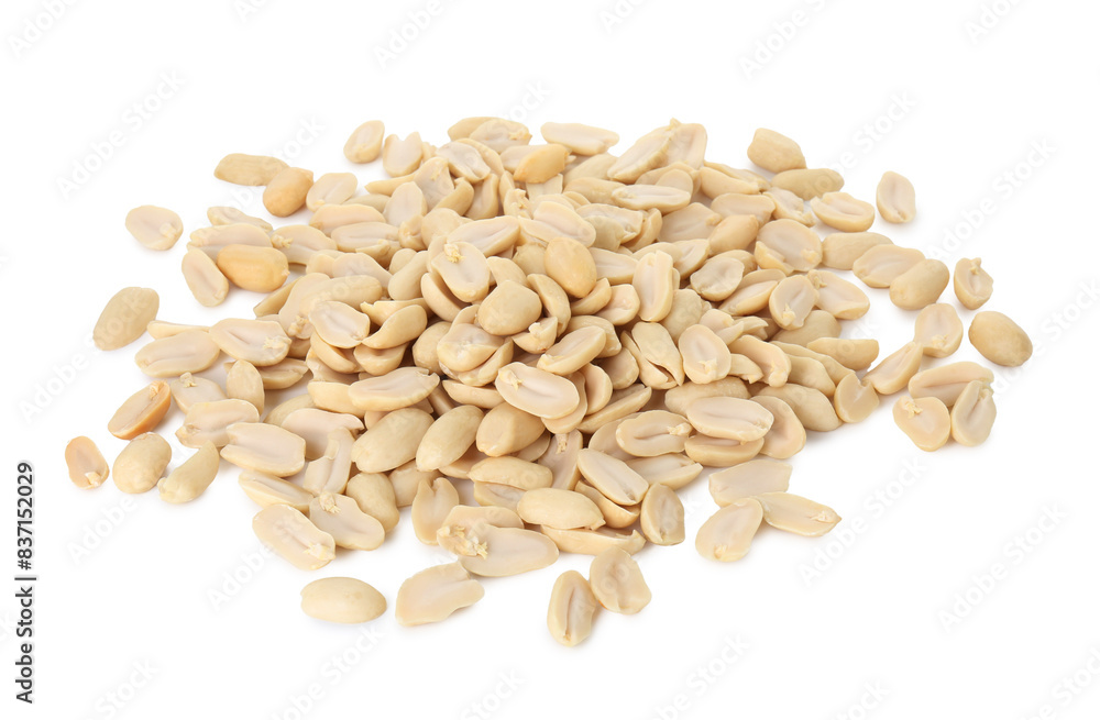 Pile of fresh peeled peanuts isolated on white Pile of fresh peeled peanuts isolated on white