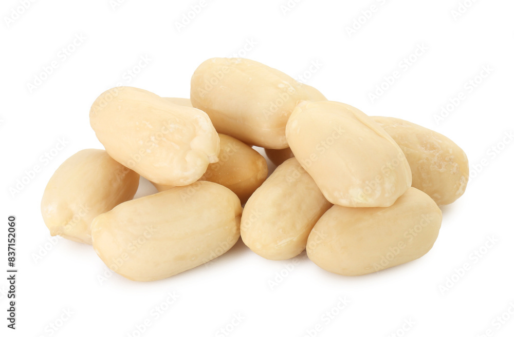 Pile of fresh peeled peanuts isolated on white Pile of fresh peeled peanuts isolated on white