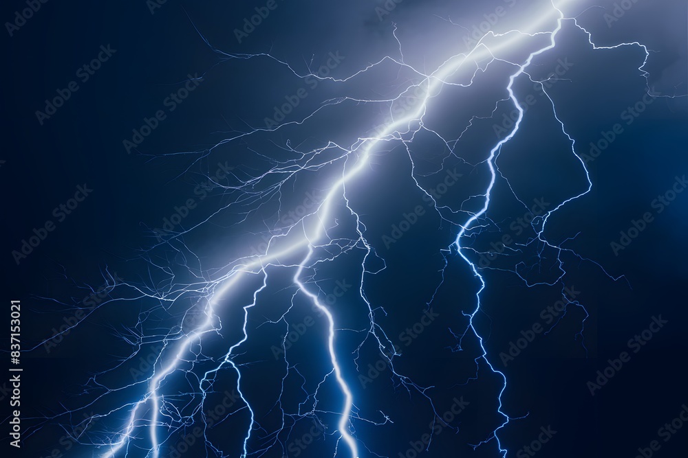 Vibrant lightning strikes illuminate the night sky with electric blue hues Vibrant lightning strikes illuminate the night sky with electric blue hues