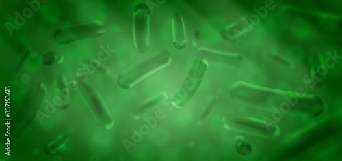 Probiotics Bacteria Vector illustration. Biology, Science background. Microscopic bacteria closeup.