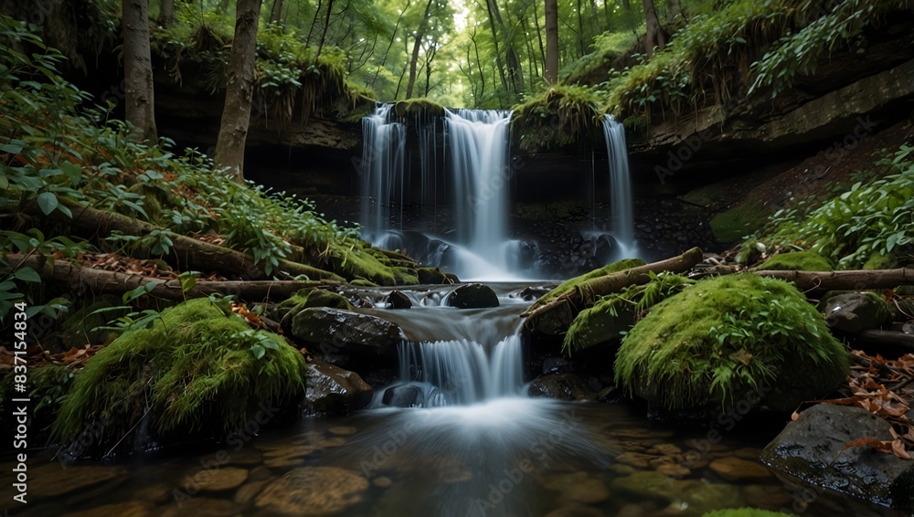 Fototapeta premium About stumbling upon a hidden waterfall in the heart of the forest ai_generated