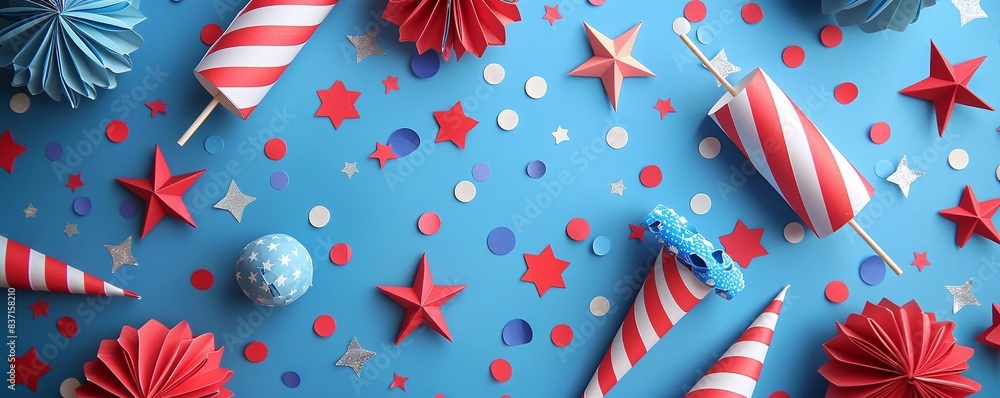 Fototapeta premium A Fourth of July themed craft project, like making paper fireworks or patriotic bracelets
