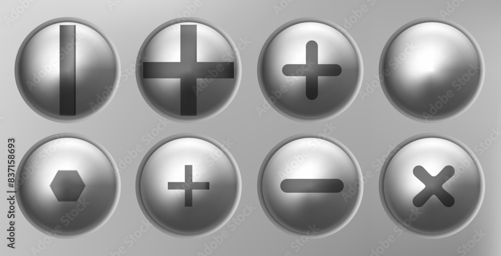 set of metal shiny screws and bolts. Vector illustration set of metal shiny screws and bolts. Vector illustration