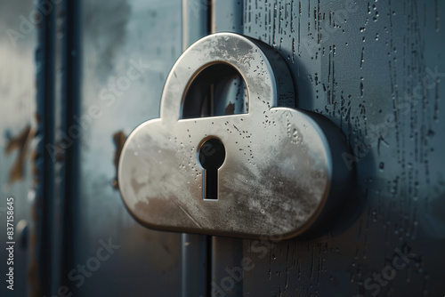 With its cloud-shaped keyhole, this padlock illustrates the secure and reliable nature of storing data within a cloud platform, reflecting the Cloud Computing Concept and the safet photo