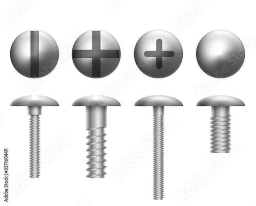 set of metal shiny screws and bolts. Vector illustration