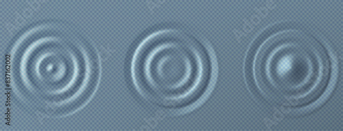 Ripple, splash water waves surface from drop isolated on transparent background.