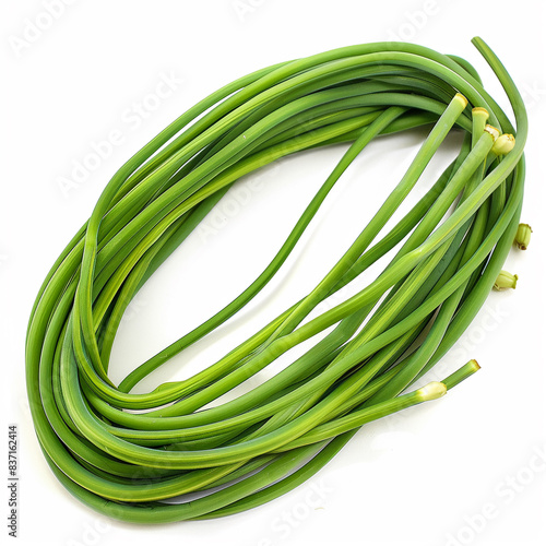 Garlic scapes on Isolate white background. photo