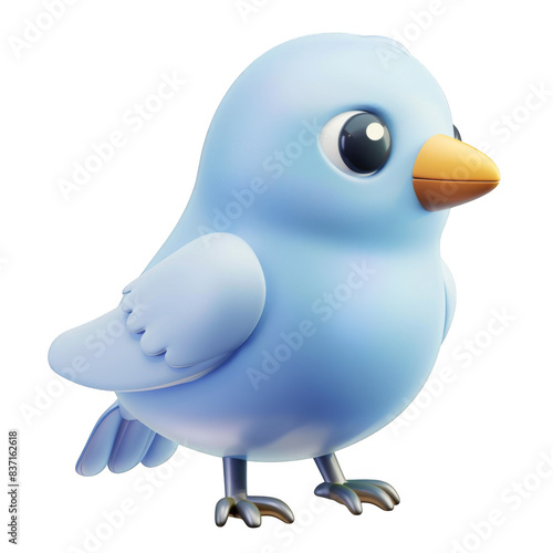 3D cute cartoon blue bird isolated on transparent background cutout png