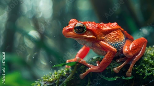 Vibrant Red Frog in a Natural Setting Generative AI