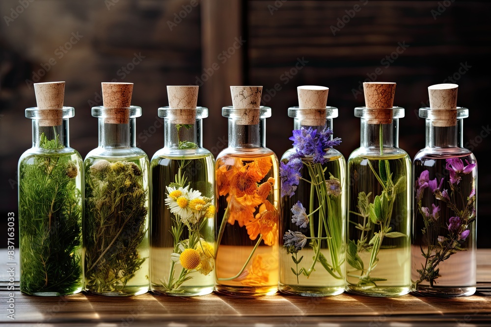 Essential Oils concept, essential oils and medical flowers herbs - aromatherapy, bottle, essential flowers and herbs, Essential Oils concept, essential oils and medical flowers herbs - aromatherapy, bottle, essential flowers and herbs,