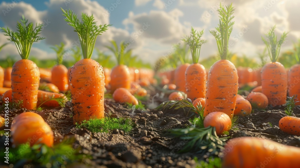 Ripe Carrots Growing in a Sunlit Field Ripe Carrots Growing in a Sunlit Field