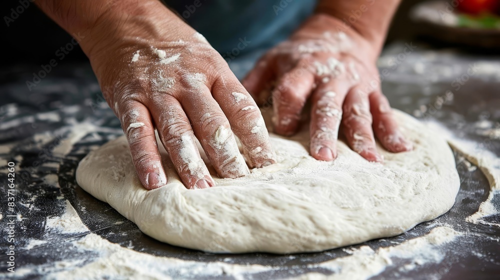hands kneading and stretching pizza dough closeup of preparation process food photography illustration hands kneading and stretching pizza dough closeup of preparation process food photography illustration