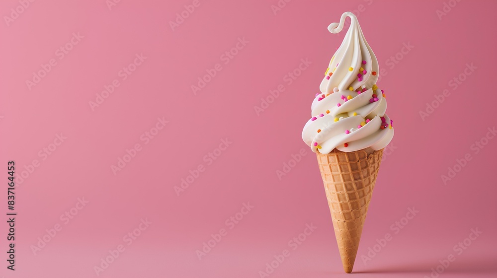 Ice cream cone with colorful sprinkles on a pink background Ice cream cone with colorful sprinkles on a pink background