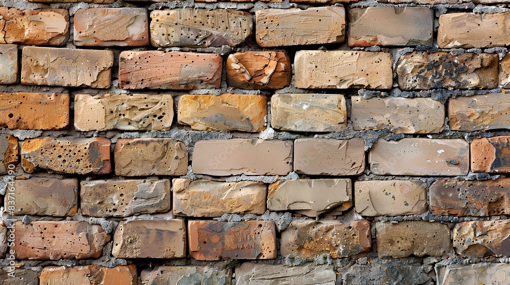 close-up of a weathered brick wall, showcasing the textures and colors of aged bricks. close-up of a weathered brick wall, showcasing the textures and colors of aged bricks.